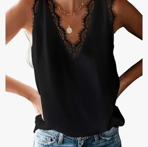 BLENCOT Lace Trim Tank. Black. Size L.